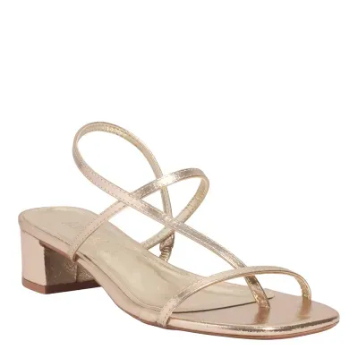 Sandália Metalizada Reflexo Salto Bloco Dourada