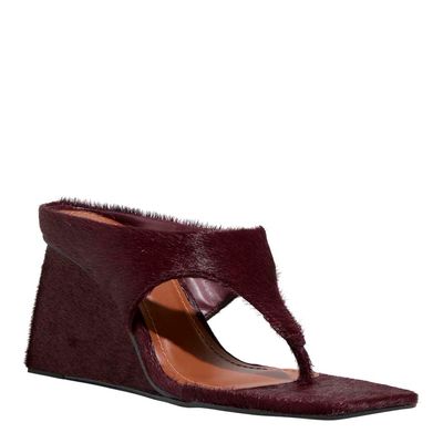 Mule Thong Anabela Pelo Liso Bico Quadrado Roxo Berry