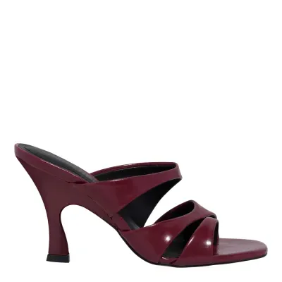 Mule Couro Nobre Soft Salto Taça Vermelho Marsala