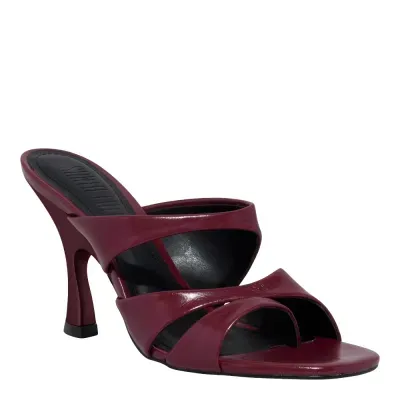 Mule Couro Nobre Soft Salto Taça Vermelho Marsala