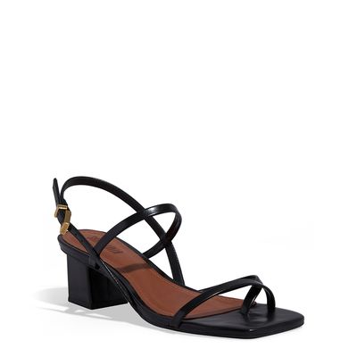 Sandália Napa Preta Bico Quadrado Salto Bloco Baixo