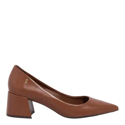 Scarpin Napa Madri Marrom Bico Fino Salto Bloco