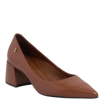 Scarpin Napa Madri Marrom Bico Fino Salto Bloco