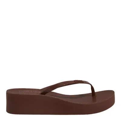 Tamanco Thong Plataforma Borracha Marrom