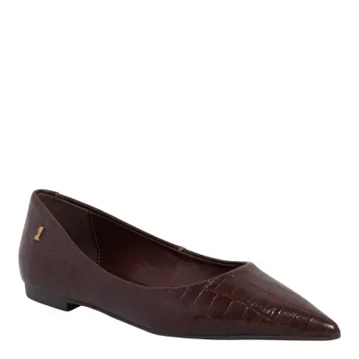 Sapatilha Couro Croco Marrom Bico Fino