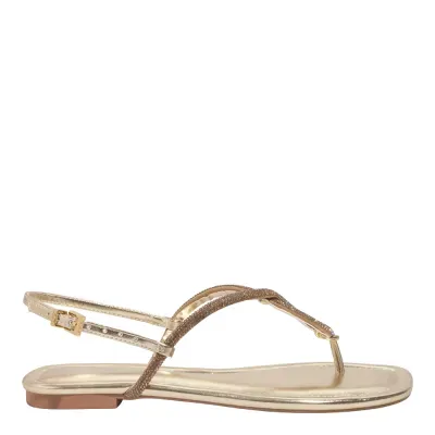 Rasteira Metalizada Dourada Bico Quadrado