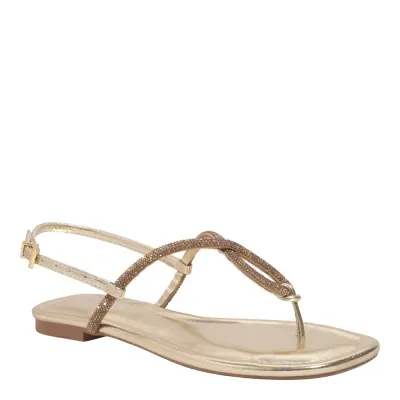 Rasteira Metalizada Dourada Bico Quadrado