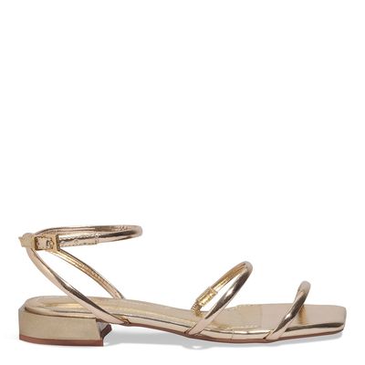 Rasteira Metalizada Dourada Bico Quadrado