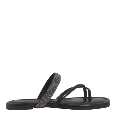 Rasteira Napa Madri Preta Bico Quadrado