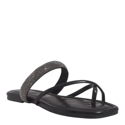 Rasteira Napa Madri Preta Bico Quadrado