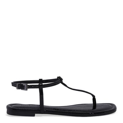 Rasteira Verniz Glossy Preta Bico Quadrado