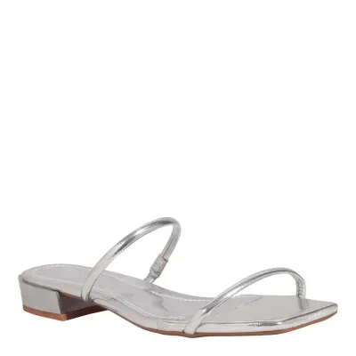 Mule Metalizado Reflexo Prata Bico Quadrado