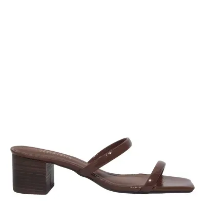 Mule Verniz Glossy Marrom Salto Bloco Baixo