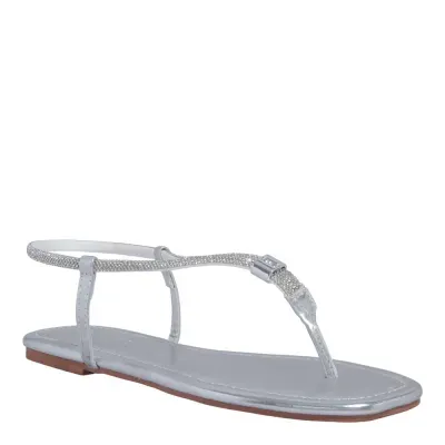 Rasteira Napa Metalizado Prata Bico Quadrado