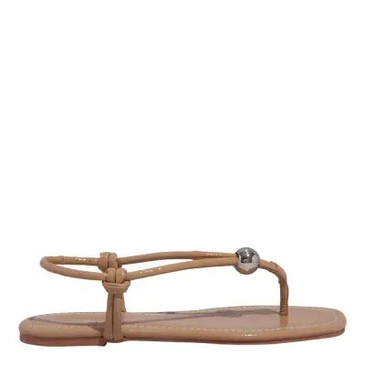 Rasteira Verniz Glossy Bege Bico Quadrado