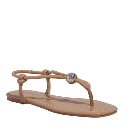 Rasteira Verniz Glossy Bege Bico Quadrado