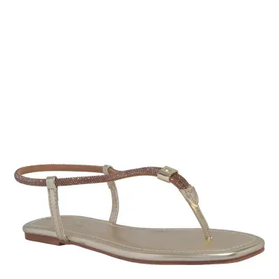 Rasteira Napa Metalizado Dourada Bico Quadrado