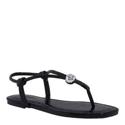 Rasteira Verniz Glossy Preto Bico Quadrado