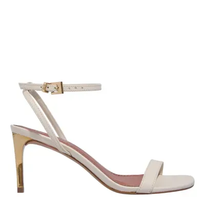 Sandália Couro Pelica Salto Fino Creme