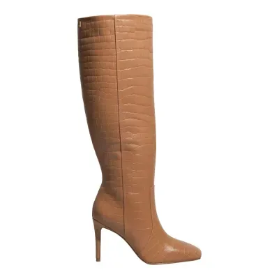 Bota Cano Longo Croco Italiano Salto Fino Bege