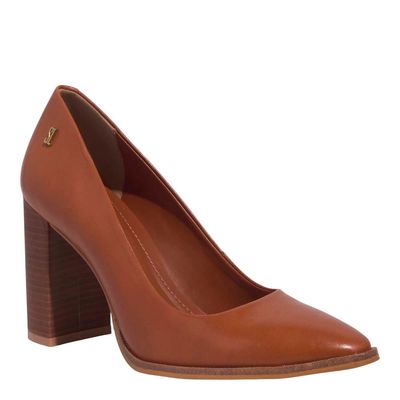 Scarpin Boneca Couro Salto Alto Bloco Marrom