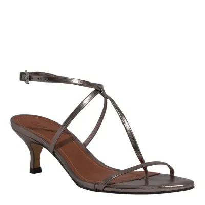 Sandália Tiras Metalizada Salto Baixo Fino Bico Folha Grafite