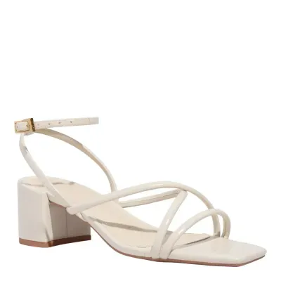 Sandália Napa Madri Off White Salto Bloco Baixo