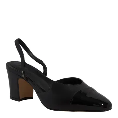 Scarpin Slingback Couro Salto Bloco Baixo Preto