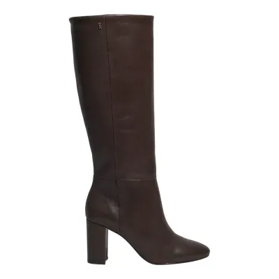 Bota Couro Nobre Cano Longo Salto Grosso Marrom Cocoa