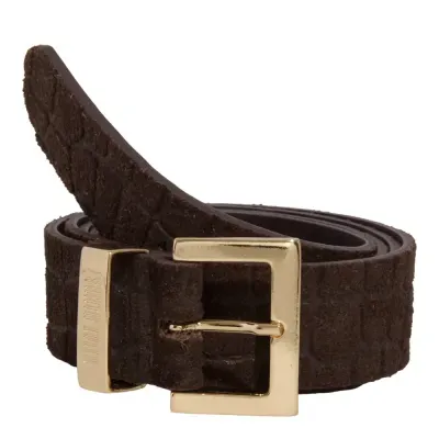 Cinto Couro Camurça Croco Marrom Dark Brown