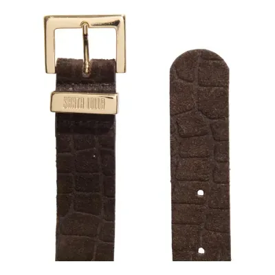 Cinto Couro Camurça Croco Marrom Dark Brown