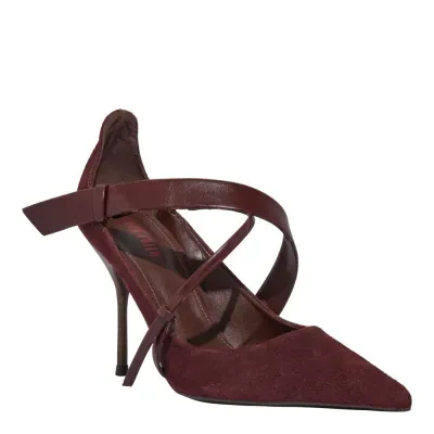 Scarpin Nobuck Marrom Dark Bico Fino Salto Agulha