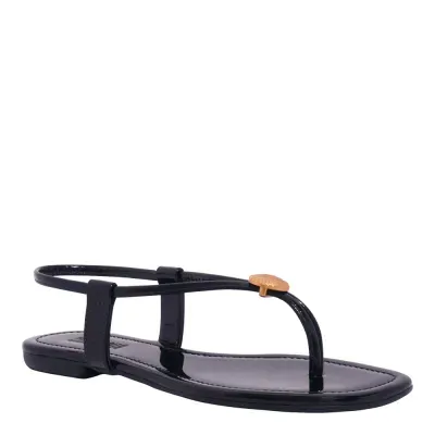 Rasteira Verniz Preto Bico Quadrado