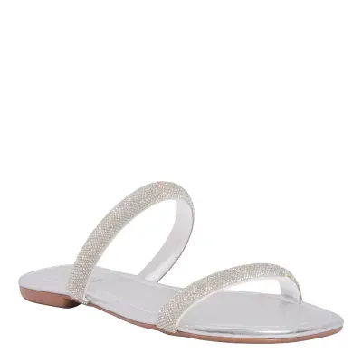 Rasteira Metalizada Prata Tiras Strass Brilho