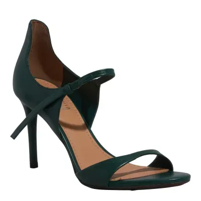 Sandália Couro Pelica Soft Azul Escuro Salto Alto Fino