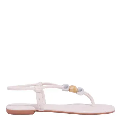 Rasteira Croco Miçangas Bico Quadrado Off White