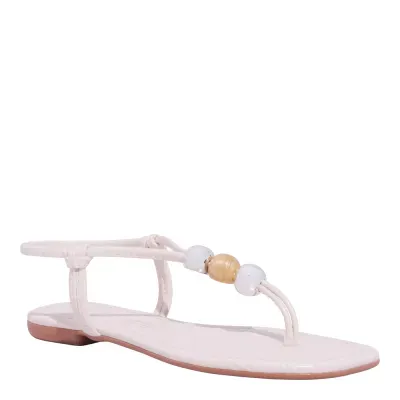 Rasteira Croco Miçangas Bico Quadrado Off White