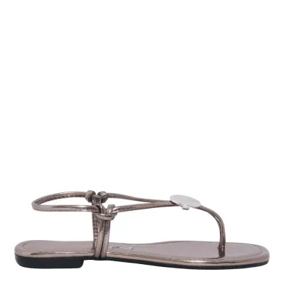 Rasteira Metalizado Reflexo Cinza Pewter Bico Quadrado