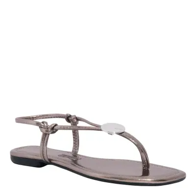 Rasteira Metalizado Reflexo Cinza Pewter Bico Quadrado