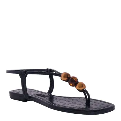 Rasteira Croco Miçangas Bico Quadrado Preta