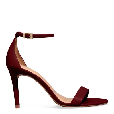 Sandália Napa Soft Vermelho Marsala Salto Alto Fino