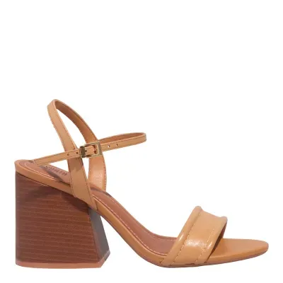 Sandália Couro Nobre Soft Caramelo Salto Grosso