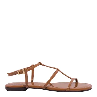 Rasteira Verniz Anzeli Marrom Bico Quadrado