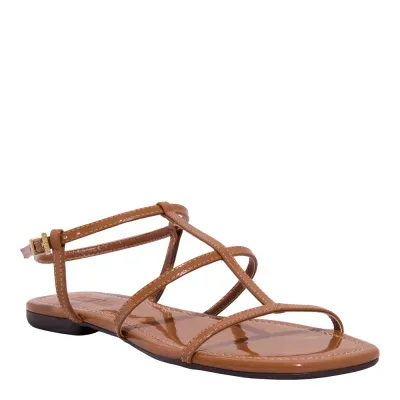 Rasteira Verniz Anzeli Marrom Bico Quadrado