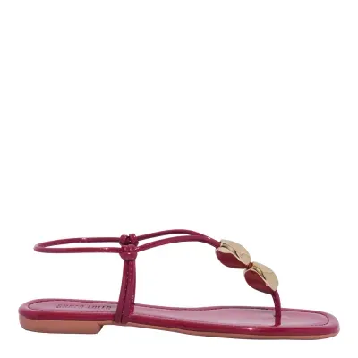 Rasteira Verniz Vermelho Bico Quadrado