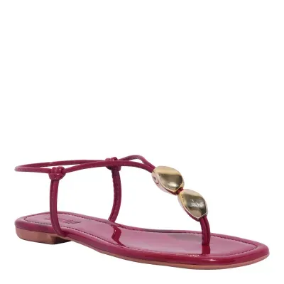 Rasteira Verniz Vermelho Bico Quadrado