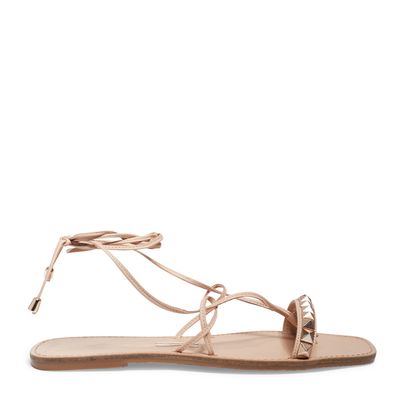 Rasteira Amarração Couro Pelica Bege Bico Quadrado