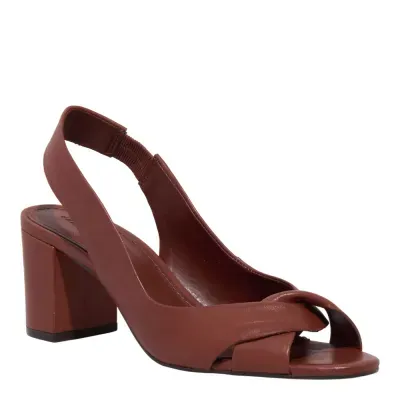 Peep Toe Couro Premium Marrom Terracota Salto Grosso