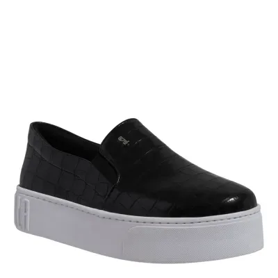Tênis Slip On Plataforma Croco Preto
