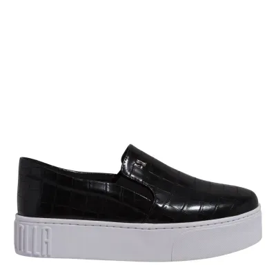 Tênis Slip On Plataforma Croco Preto